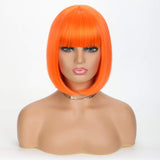 OkeBeauty Orange Bob Wig with Bangs for Women Red Short Bob Wigs 12 inch straight Synthetic Heat Resistant Wigs colorful Bob Wigs Natural Looking
