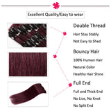 16 Inch Clip in Human Hair Extensions 65g Thin 8 Pcs Clip on Human Hairpieces Standard Weft Soft Long Straight Hair for Women Gift #99J Wine Red