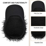 Qlenkay Sun Visor Hat with Novelty Fake Hair Adjustable Golf Baseball Cap Attached Flair Spiked Hairpiece Peaked Wig for Halloween Cosplay Party Natural Black