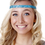 Hipsy 2pk Women's Adjustable NON SLIP Skinny Bling Glitter Headband Silver Duo Pack (Silver & Teal)