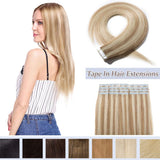 20 PCS Tape In Human Hair Extensions Double Side Tape Skin Weft Invisible Hair Extensions Hightlight Balayage Long Straight For Women (22'',50g/20pcs,#18P613 Ash Blonde&Bleach Blonde)