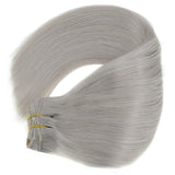 Vivien Clip in Hair Extensions Human Hair, 18 inch Grey Blonde Clip in Remy Hair Extensions 120g 7pcs, Double Weft Full Head Hair Extensions Clip in Human Hair