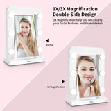 Glynee Hollywood Mirror with Light - LED Large Lighted Makeup Mirror Vanity Makeup Mirror Double Sided 360 Degree Swivel 1X/3X Magnifying Mirror with 3 Colors Lighting Modes Smart Touch