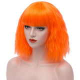 Mersi Orange Wigs for Women Short Fluffy Curly Wavy Bob Mad Hatter Hair Wig with Bangs Synthetic Fashion Cute Cosplay Wigs for Party Halloween S073OR