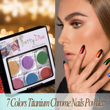 PrettyDiva Titanium Chrome Nails Powder - Metallic Nail Powder Mirror Effect Nails Pigment Set, 7 Colors 1g/Jar Synthetic Resin Powder Multi-Chrome Color Manicure Pigment for Nail Art