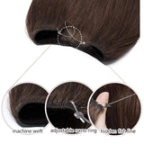24 Inches Hidden Crown Human Hair Extensions One piece Secret Fish Line Wire In Hairpiece With Transparent Invisible Rubber Band Long Straight No Clips No Glue For Women #4 Medium Brown 80g