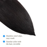 22 Inch Clip In Human Hair Extensions 100g, Remy Human Hair Double Weft, 7 Pieces/lot with 16Clips, Natural Off black (Clip In 22" - #1B, 100g)