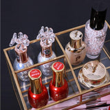 Clear Glass & Brass Metal Cosmetics Storage Display Case,Cosmetic Organizer,Glass Makeup Storage,for Countertop Bathroom Vanity Dresser Ideal Gift (GOLD-X)