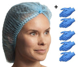 SETH-100 Pcs-21 Inches - Bouffant Disposable Hair Net Caps | Microblading | Tanning | Food Service | Sleeping Head Covers| Bonnets | Scrub Hat | Shower Cap | Bundled with 5 Prs of Disposable Gloves