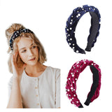 Velvet Braided Pearl Padded Headband Spanish Vintage Style Alice Hair Band Matador Headband (wine red+navy blue)