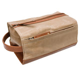 Duckworthy Waterproof Dopp Kit | Handcrafted Waxed Duck Canvas and Full Grain Leather | Large Travel Toiletry Bag | Shaving Kit Organizer with Full View of Interior Contents (Khaki Brown)