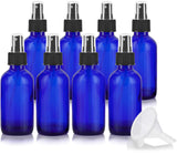 4 oz Cobalt Blue Glass Boston Round Fine Mist Spray Bottle (8 Pack) + Funnel