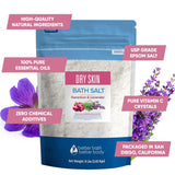 Dry Skin Bath Salt 128 Ounces Epsom Salt with Natural Geranium, Lavender, Ylang Ylang, and Lemon Essential Oils Plus Vitamin C in BPA Free Pouch with Easy Press-Lock Seal