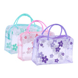 Clear Cosmetic Bag Flower Waterproof Plastic Zipper Bags Portable Travel Toiletry Organizer with Handle