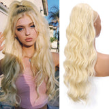 Earfodo Blonde Wavy Ponytail for Women Long Darwstring Ponytail Extension Clip in Hairpiece 24" Natural Looking