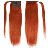 14" Human Hair Ponytail Extensions 80g #350 Copper Red 100% Remy Human Hair Wrap Around Long Ponytail Clip in Hair Extensions Straight One Piece Hairpiece (14", Copper Red)