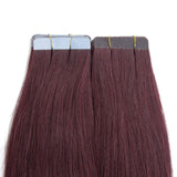 22 Inch Remy Tape in Human Hair Extensions 20pcs 50g #99J Wine Red Straight Hair Seamless Skin Weft Glue in Hairpieces with Invisible Double Sided Tape