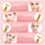 4-in-1 Beauty Bar 24k Golden Pulse Face Massager, Electric Jade Roller Facial Massager Rose Quartz, Arm Eye Nose Massage Stone for Face Lift Anti-Aging Anti-Wrinkles Skin Tightening Face Firming