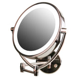 Ovente Wall Mount Makeup Beauty 9.5 Inch 1X Vanity Mirror LED Lights, 10X Magnification, Double Sided 360 Rotation, Option of AA Batteries or USB Adapter Powered, Antique Brass MLW45AB1X10X