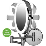 Ovente Wall Mounted Makeup Mirror 7.5 Inch with 10X Magnification and Diffused LED Ring Lights, Double-Sided with 360 Degree Swivel Design, 2 Choices of Power Supply, Polished Chrome (MLW75CH1X10X)
