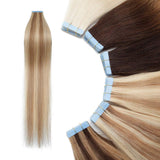 SEGO Tape In Hair Extensions Human Hair Glue In Real Extensions Skin Weft Remy Human Hair Extensions Straight Invisible Seamless Double Side Tape 40 Pieces Ash Blonde&Bleach Blonde 14inch (80gram)