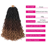 Wavy Gypsy Locs Ombre Crochet Hair 18" 6 Packs/Lot Godness Faux Locs 100% Kanekalon Fiber African Roots Dreadlocs Curly Synthetic Braiding Hair Hair Extensions (T1B/30/27#, 18 inch)