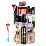 360 Degree Rotating Makeup Cosmetic Organizer with 1 FREE Makeup Brush for Christmas Gifts, Adjustable Bathroom Makeup Carousel Spinning Holder Storage Stand, Organizador de maquillaje (Clear)