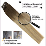 Moresoo Clip in Hair Extensions 18 Inch Remy Hair Extensions Clip in Human Hair Clip on Hair Color #6 Medium Brown to #14 Honey Blonde and #26 Blonde Hair Extensions Human Hair Clip in 7pcs 100g