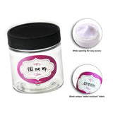 4 Ounce Empty Clear Plastic Slime Jars With Lids and Labels - Refillable Round Low Profile Containers For Cosmetics, Lotions, Butters, Body/sugar scrubs & other Beauty Products - BPA Free (12 Pack)