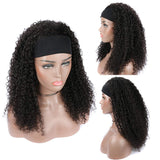 Curly Human Hair Wigs with Headbands Attached Deep Wave Wig 22”, Glueless Natural Black Wavy Wigs for Women Beginner Friendly, No Glue, No Gel