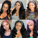 Body Wave Headband Wigs for Black Women Human Hair Wigs with Headband None Lace Front Wigs 150% Density Human Hair Body Wave Headband Wigs Natural Color (20 inches)