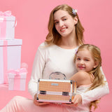 Joligrace Makeup Box Cosmetic Train Case Jewelry Organizer Lockable with Keys and Mirror 2-Tier Tray Portable Carrying with Handle Travel Storage Box