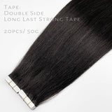 Lacerhair 20 inch Remy Tape in Human Hair Extensions Semi-permanent Natural Black #1B 100% Real Virgin Human Hair Double Side Extensions 50g 20pcs/set