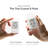 nakd. Thai Crystal Deodorant Stone – 2 Salt Deodorant Crystal Sticks, 4.25 oz. Regular + 2.5 oz. Travel Size – All Natural and Unscented Aluminum Free Deodorant for Women, Men, and Kids by Vasarii