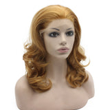 Mxangel Medium Long Wavy Blonde Synthetic Lace Front Blond Wig Natural