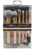 Royal & Langnickel MODA Travel Size Metallics Total Face Makeup Brush Set with Pouch, Includes - Powder, Foundation, Angle Shader, Smoky Eye, Brow Liner and Pointed Lip Brushes, Rose Gold