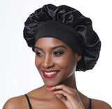 Double Layer Satin Bonnet Sleep cap Silky Night hat Wide Elastic Band for Women Hair Loss,Curly Long Hair (Normal size, Leopard)