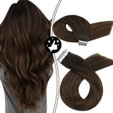 Tape in Hair Extensions Human Hair Moresoo Tape Hair Extensions 60g/40pcs Balayage Hair Extensions Brown Remy Natural Hair 12 Inch Tape in Human Hair Extensions Dark Brown Highlight with Medium Brown