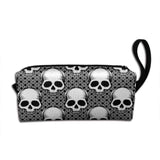 Black And White Skulls Makeup Bag Adorable Travel Cosmetic Pouch Toiletry Organizer Case Gift for Women