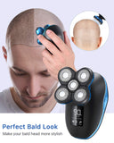 OriHea Head Shavers for Bald Men Wet Dry Electric Razor Bald Head Shaver Rotary Cordless Hair Clippers Nose Hair Trimmer Waterproof USB Rechargeable with 4D Floating 5 Razor Head