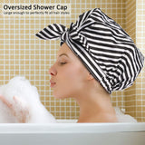 Shower Cap for Women, Large Shower Cap for Long Hair Cute Reusable Shower Caps Waterproof with Terry Lined