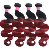 Misoun Hair Ombre Brazilian Virgin Body Wave Hair One Bundles 18inch Weaves Two Tone Black to Burgundy Color Human Hair Weaving(1B/99J,18")