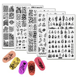 5pcs 9.5×14.5cm Nail Stamping Plates Flame Mandala Flowers Animal LOVE Heart Nail Art Stamp Templates Stainless Steel Stencil Accessories Tool
