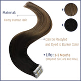 JoYoung Black Ombre Tape in Hair Extensions 20inch Natural Black to Dark Brown with Ash Blonde Ombre Tape in Extensions Human Hair Balayage Tape Extensions 10pcs 25g 20inch
