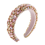 Baroque Padded Headband Velvet Rhinestone Hair Hoop Handmade Elastic Crystal Headband for Women Wedding Bejewelled Statement Headband (Water drop drill(Blue))