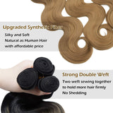 SEGO Synthetic Hair Bundles Sew in Hair Extensions Body Wave Wavy Soft as Human Hair Weave Hair Weft Extensions for Women #1BT27 Natural Black & Dark Blonde 3 Bundle 20 Inch 210g