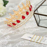 Fairyu Baroque Queen Crown and Tiaras Sparkly Rhinestone Wedding Crown Royal Tiaras for Women and Girls (Red)