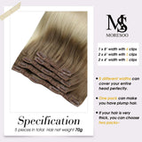 Moresoo Hair Extensions Clip in Hair 10 Inch Real Human Hair Clip in Hair Extensions 5PCS 70G Color 6 Brown Ombre to 613 Blonde 3/4 Full Head Set Double Weft Hair