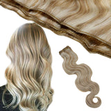 Runature Body Wave Weave Bundle 16 Inch Color 12P60 Light Golden Brown Mix Platinum Blonde Double Weft Hair Human Extensions 100g Sew in Extensions