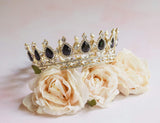 SWEETV Crystal Queen Crown for Women, Rhinestone Wedding Tiara Headband, Full Round Princess Crown Hair Accessories for Prom Birthday Costume Party,Black+Gold